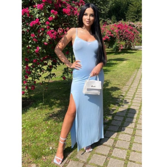 Dresses & Skirts - Blue Sleeveless V-Neck Side Slit Bodycon Long Maxi Dress Sundress